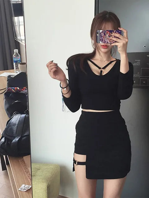 Korean Style Black Package Hip Skirts Irregular Hem Pencil Micro Mini Skirt Slim Party Skirts