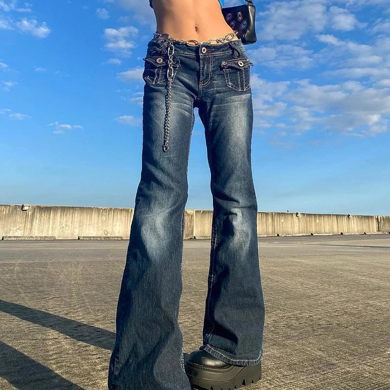 Y2k Grunge Low Waisted Skinny Flare Pants