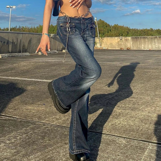 Y2k Grunge Low Waisted Skinny Flare Pants