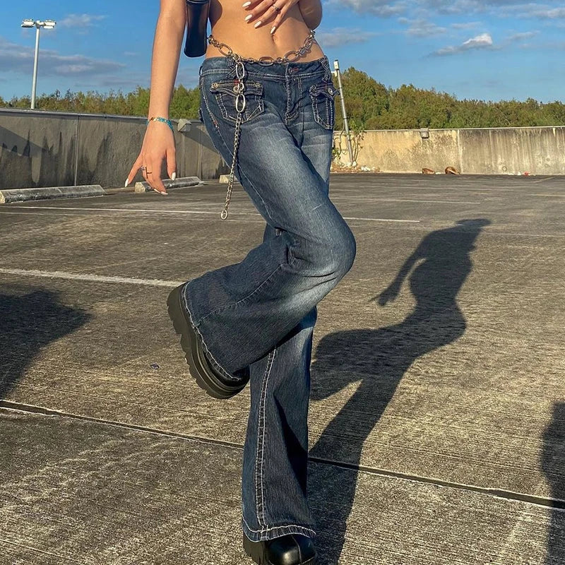 Y2k Grunge Low Waisted Skinny Flare Pants