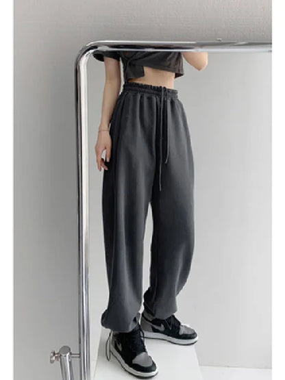 Korean White Blue Pants High Waist Loose Drawstring Harem Pants Comfortable Female Sports Street Pants S-xl