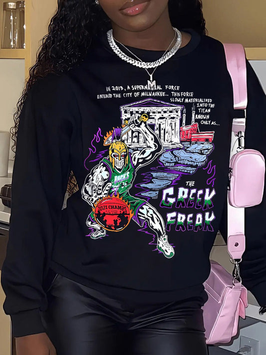 Graffiti Figure Letter Print Sweatshirt At9077