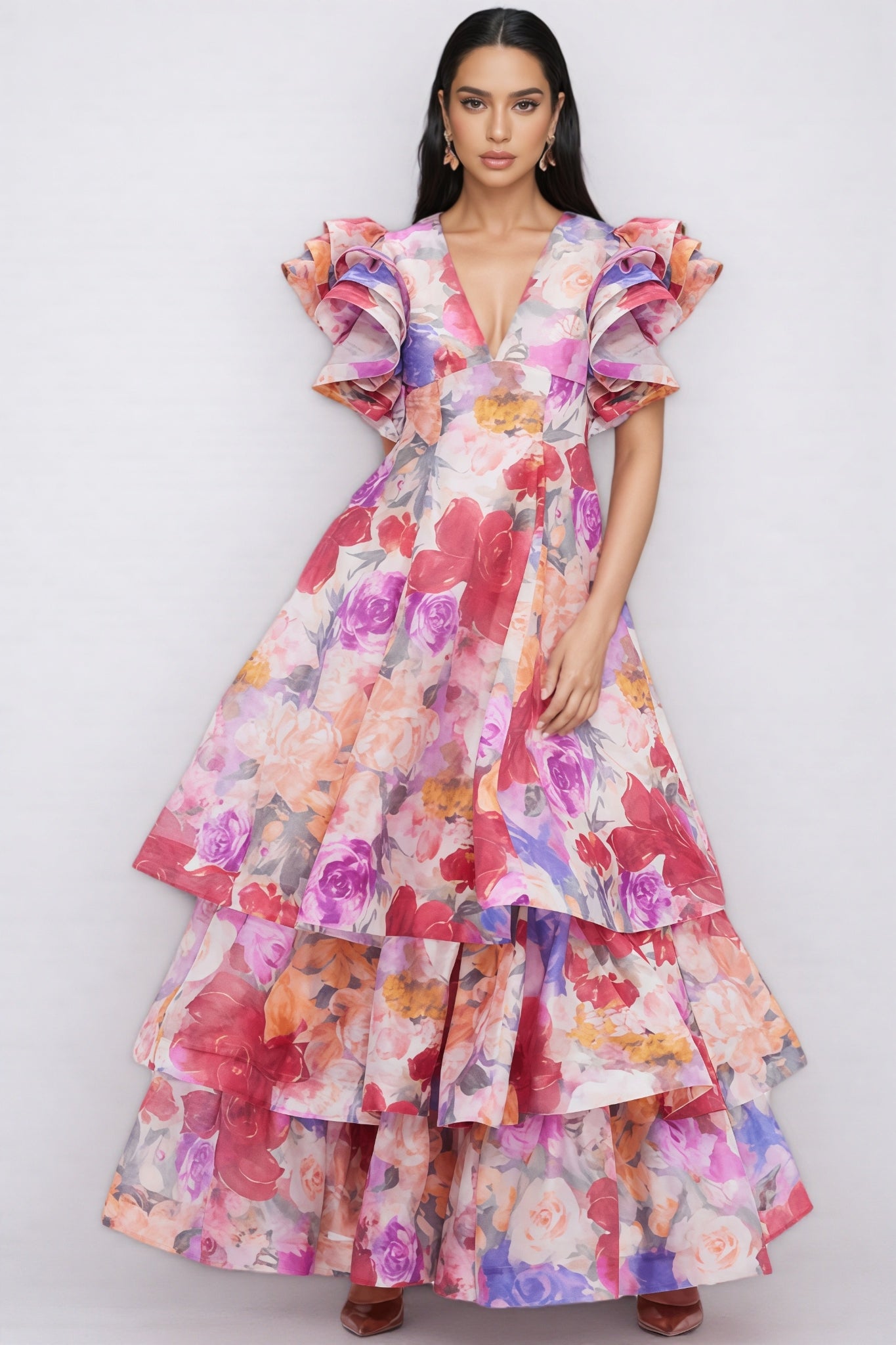 Mabel V Neck Ruffle Maxi Dress