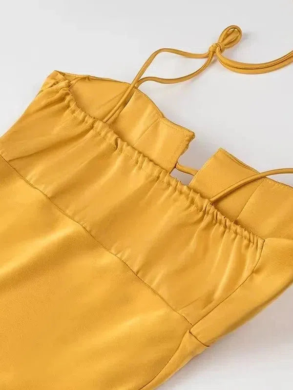 Tied Spaghetti Strap Cutout Flare Maxi Dress