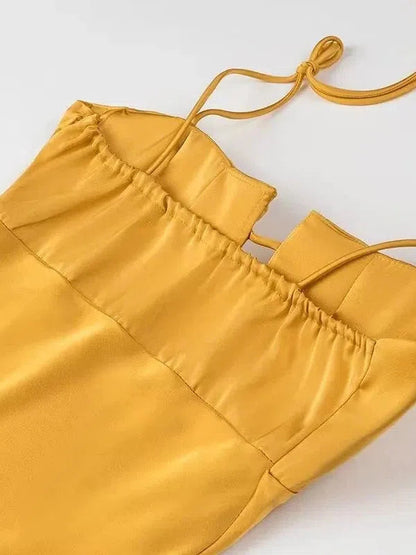 Tied Spaghetti Strap Cutout Flare Maxi Dress