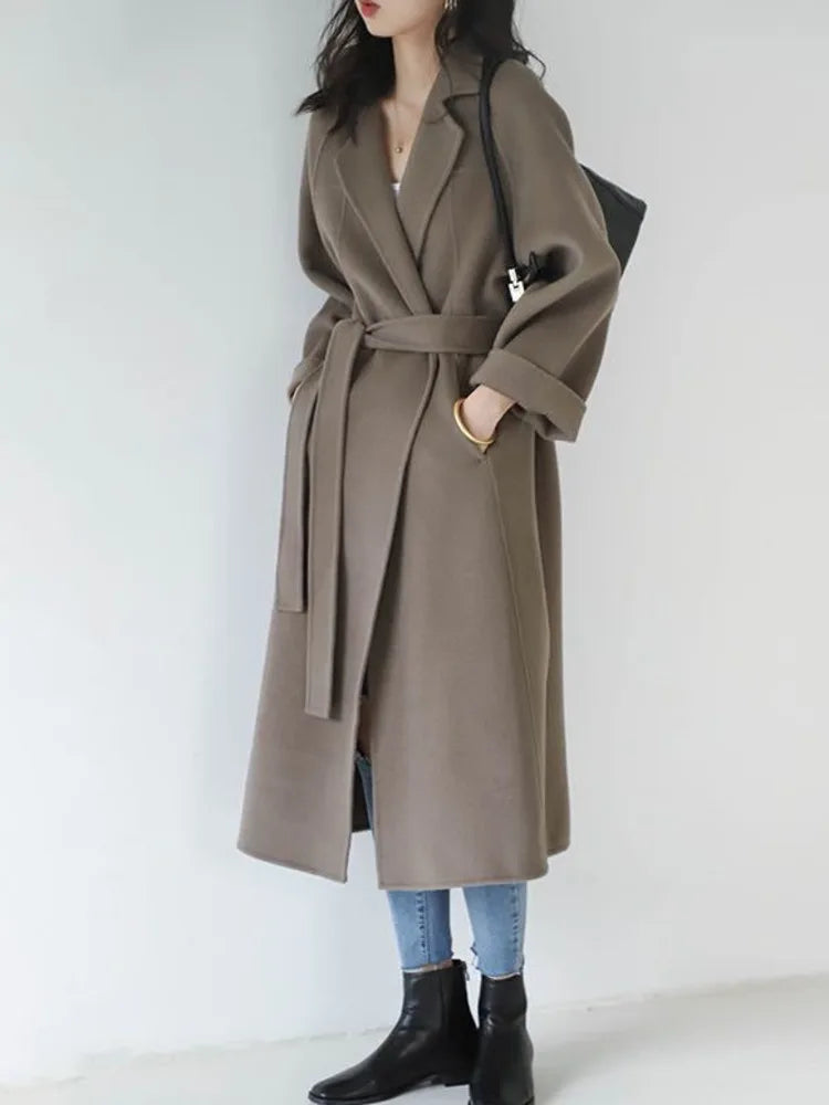 Double Sided Cashmere Medium Knee Loose Autumn Winter Coat