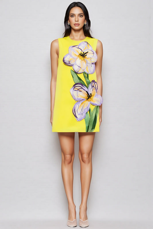 Garrisf Yellow 3d Mini Dress