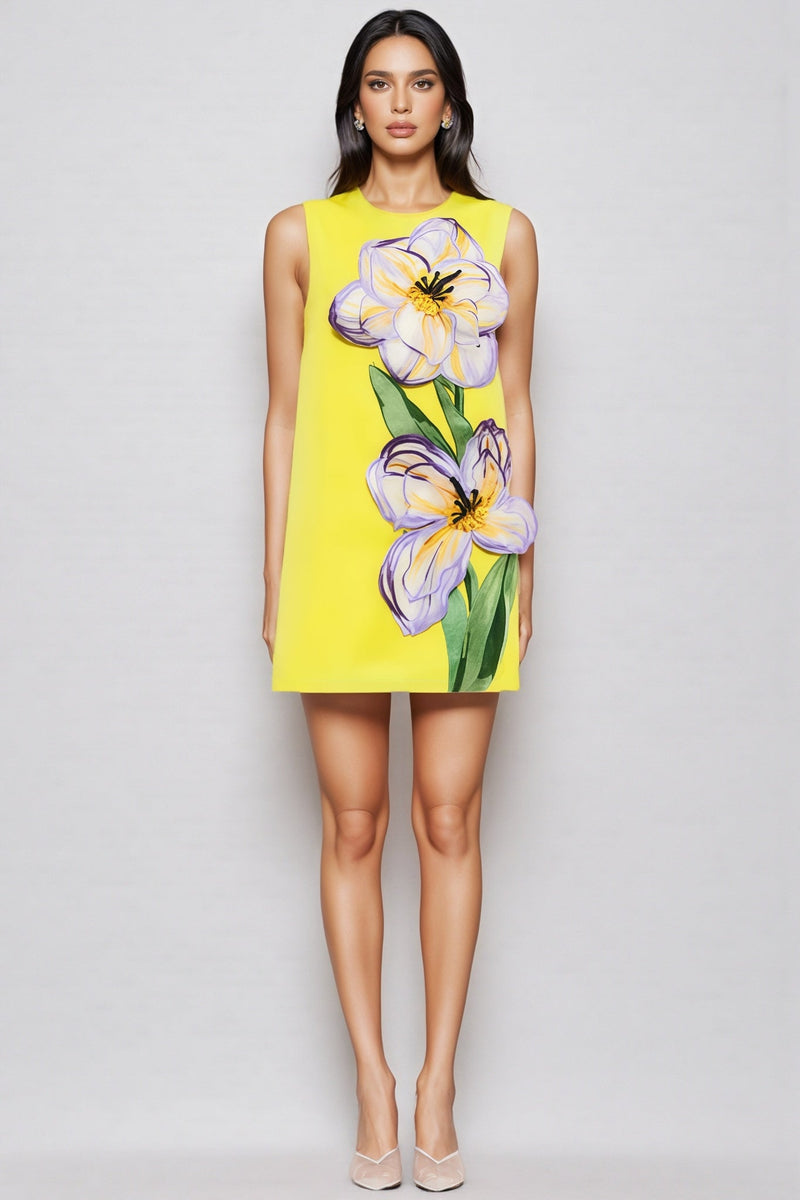 Garrisf Yellow 3d Mini Dress