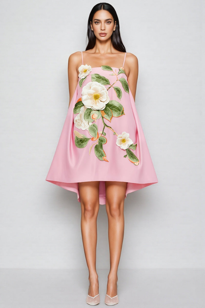 Arlolt Pink Backless 3d Flower Mini Dress
