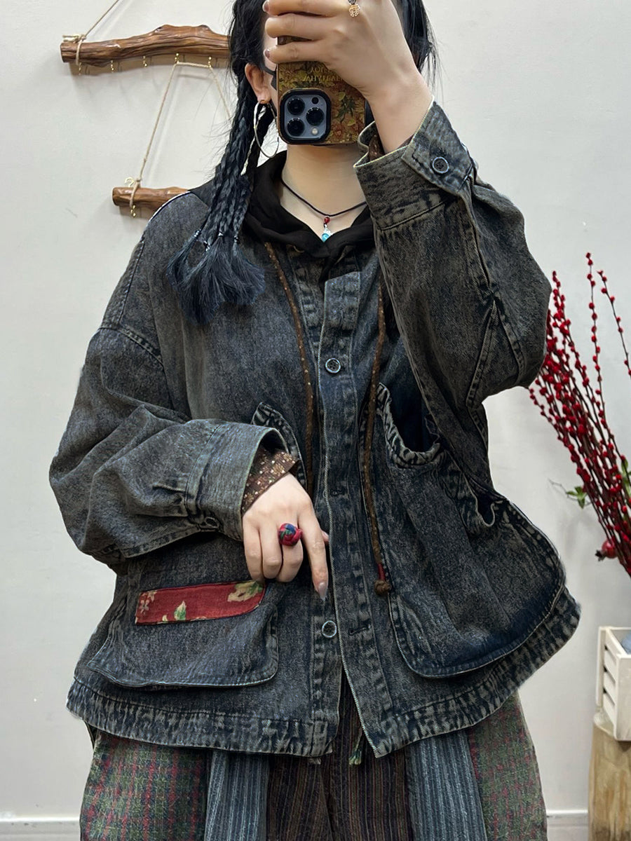 Spring Retro Irregular Patch Pocket Denim Coat At1031