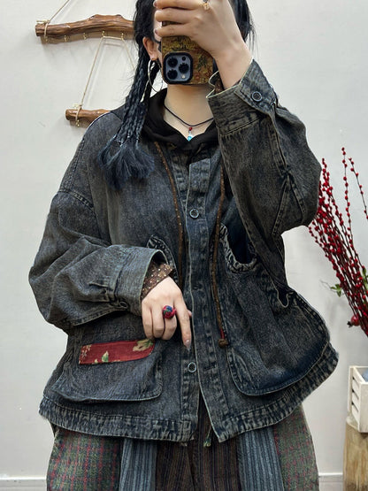 Spring Retro Irregular Patch Pocket Denim Coat At1031