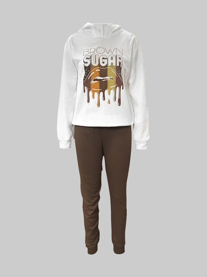 Autumn Winter 2pcs Set Letter Print Pocket Tracksuit Set Sportwear Fleece Hoodies Pullover Sweatshirts Pants Outfits