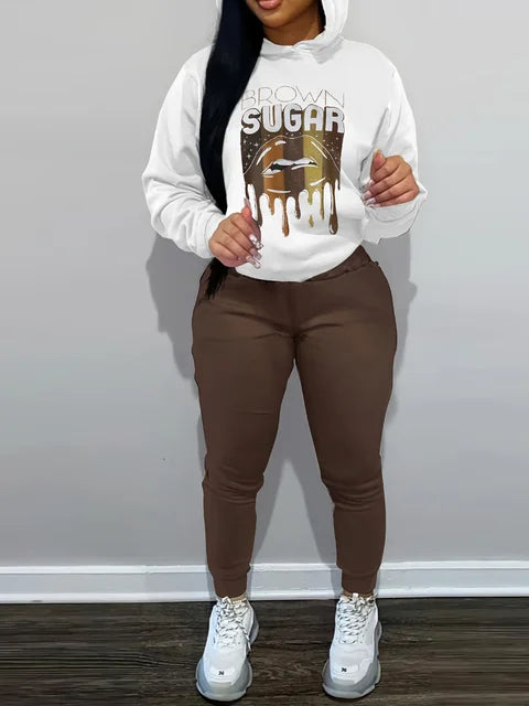 Autumn Winter 2pcs Set Letter Print Pocket Tracksuit Set Sportwear Fleece Hoodies Pullover Sweatshirts Pants Outfits
