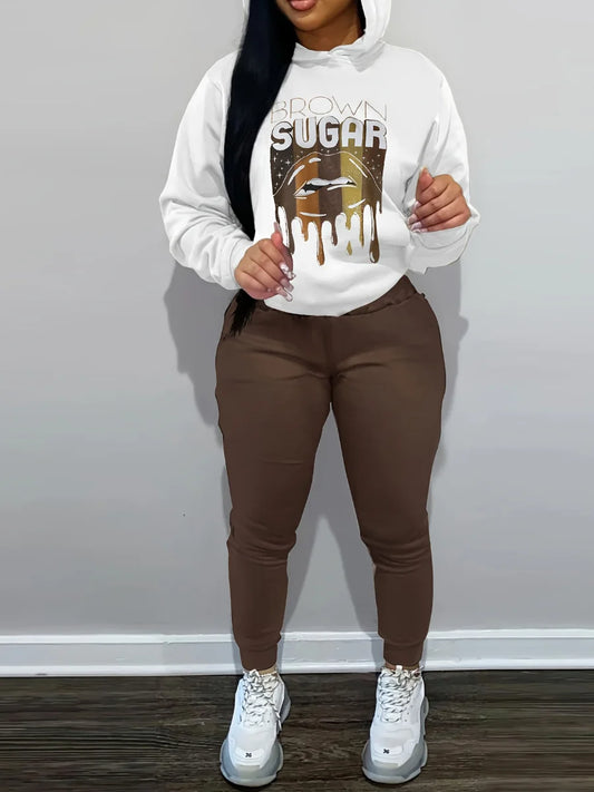 Autumn Winter 2pcs Set Letter Print Pocket Tracksuit Set Sportwear Fleece Hoodies Pullover Sweatshirts Pants Outfits