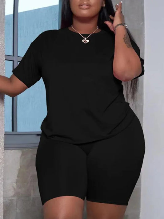 Basic Summer ��s Suit Short Sleeve Top and Pants Color Sportswear Slim Two-piece Outfit