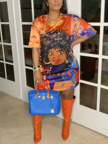Figure Street Letter Print Patchwork Blue Knee Length Dress Oversized T-shirt Summer Y2k Outfit Boyfriend Tee
