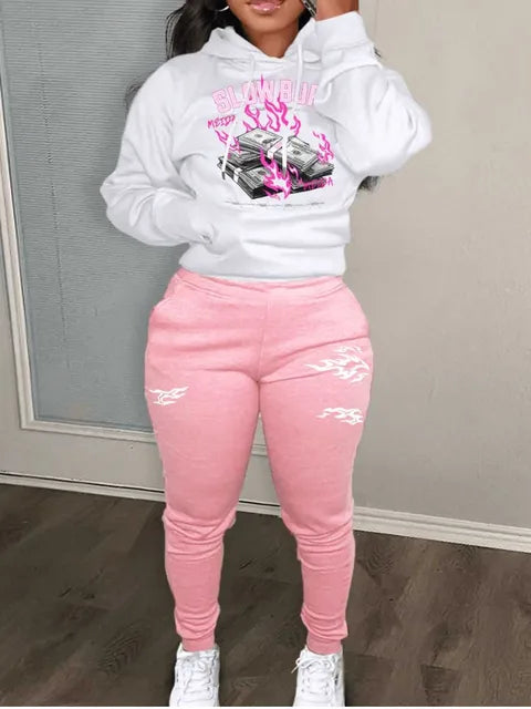 Lips Letter Print Kangaroo Pocket Tracksuit Autumn Winter Long Sleeve Hoodies