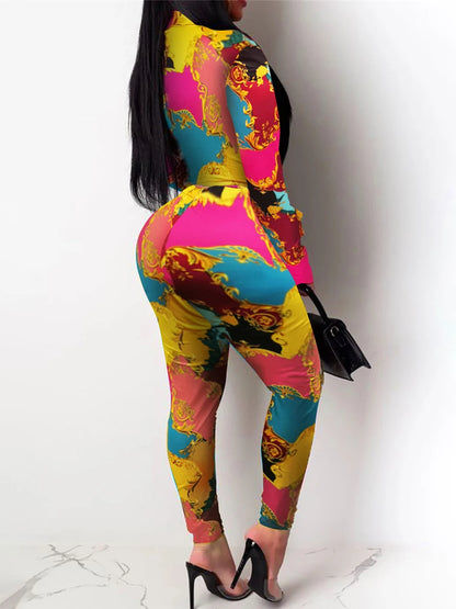 Mixed Print Regular Fit Pants Set New Long Sleeve Shirt Causal Loose Slim Long Trouser Two Pieces