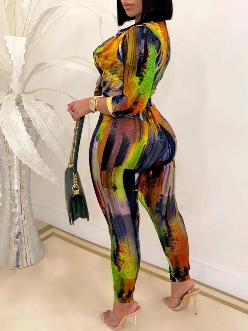 Tie Dye Regular Fit Pants Set Shirt Collar Gradient Print Pattern Two Piece Outfit Matching Suit for