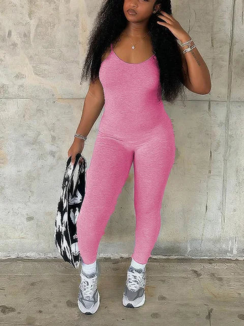 Sxy Cami Skinny Jumpsuit U Neck Sleeveless Sheath Body-shaping Stretchy Simple Bodysuits Long Romper for – Sleeveless Sheath Body-shaping Stretchy Simple Bodysuits Long Romper for