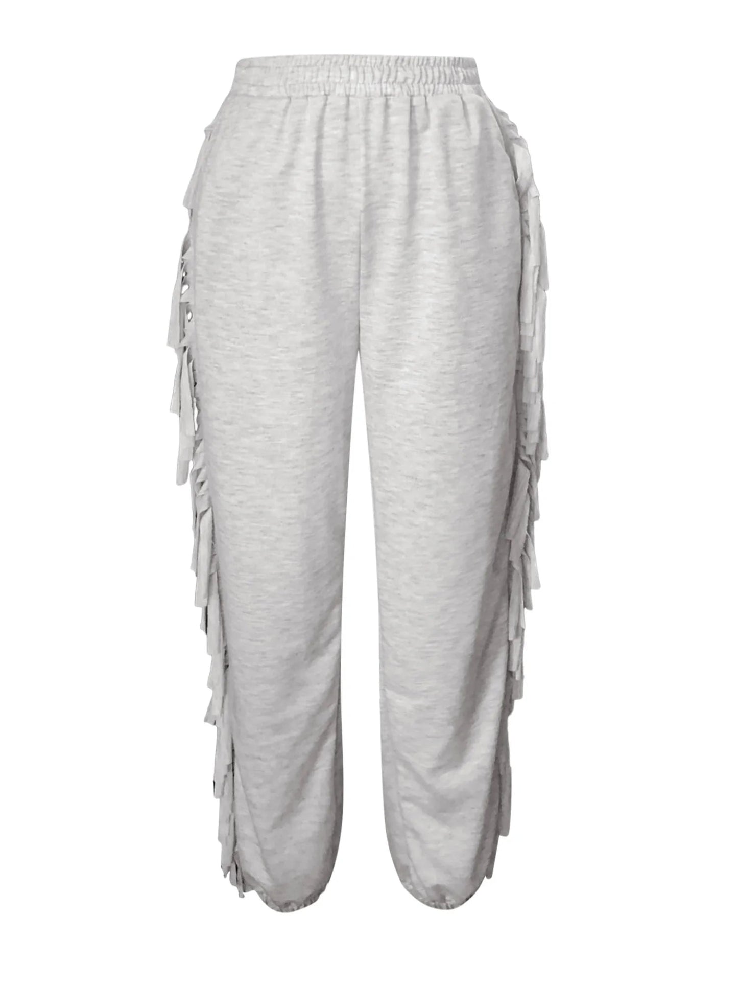 Mid Waist Tassel Trim Elasti Color Jogger Sweatpants