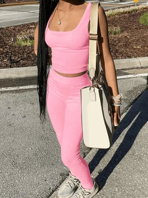 Tracksuit Round Neck Letter Print Short Sleeve Top Outfits Fitness Two Pieces Pants Set