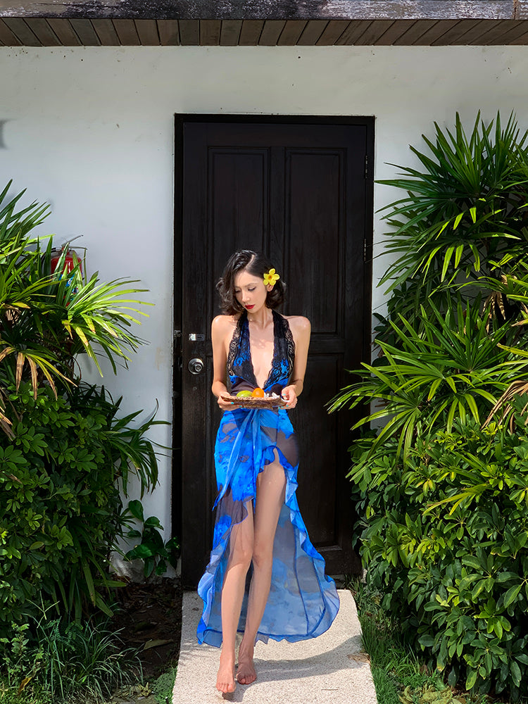 Lace & Tie-dye Blue Maxi Dress