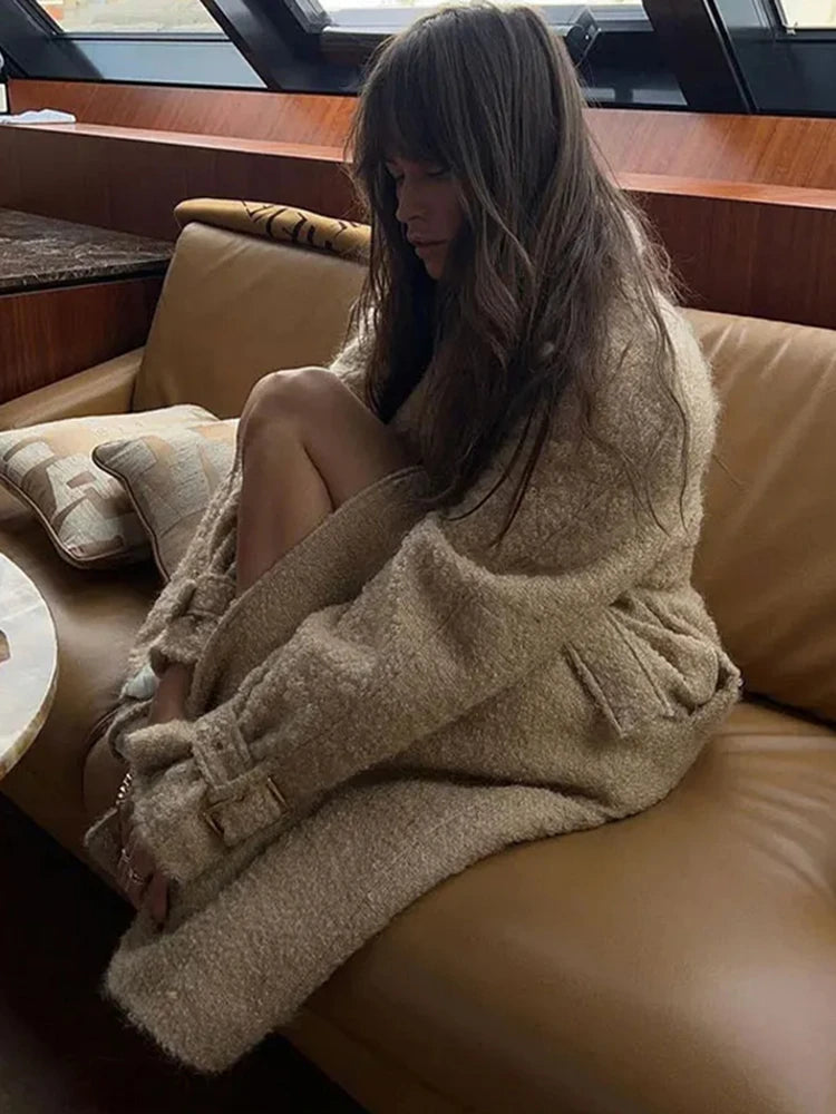 Lace Long Woolen Autumn Winter New Double-breasted Long Coat