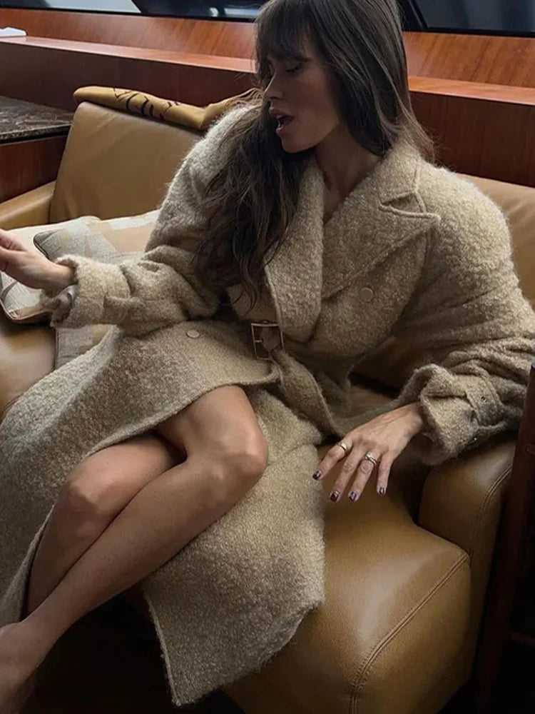 Lace Long Woolen Autumn Winter New Double-breasted Long Coat