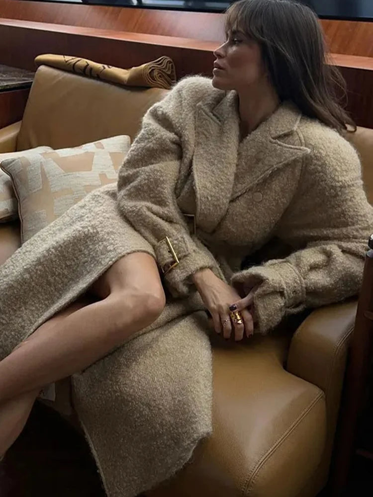 Lace Long Woolen Autumn Winter New Double-breasted Long Coat
