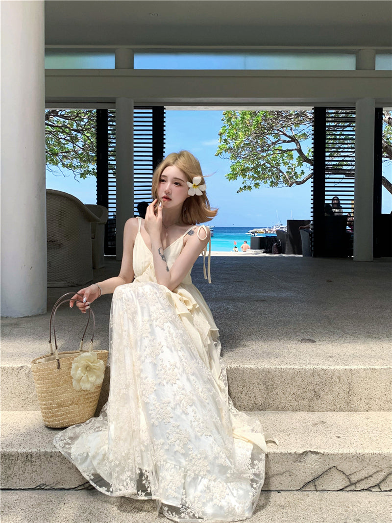 Lace Patchwork Layered Maxi Dress Ethereal Beach Gown