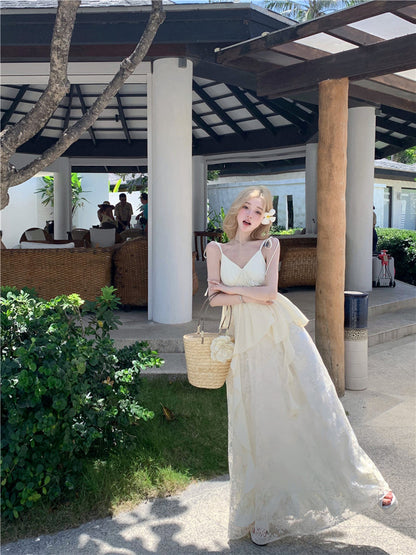Lace Patchwork Layered Maxi Dress Ethereal Beach Gown