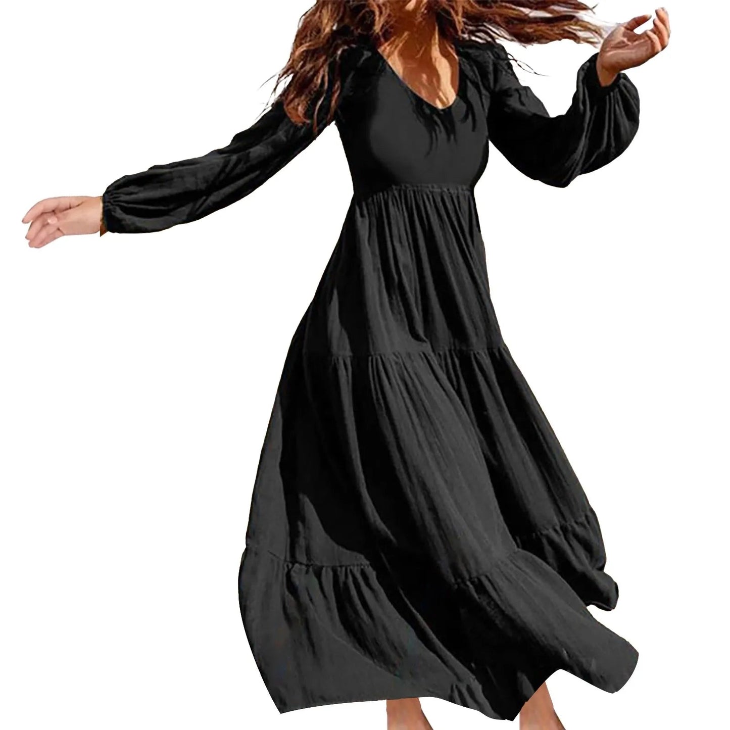 Color V-neck A-line Maxi Dress