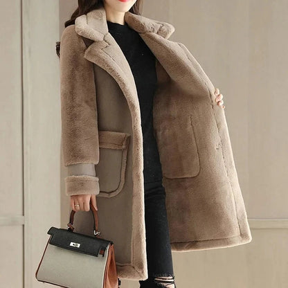 Lamb Wool Mid-length Winter Plus Loose Frosted Splicing Coat