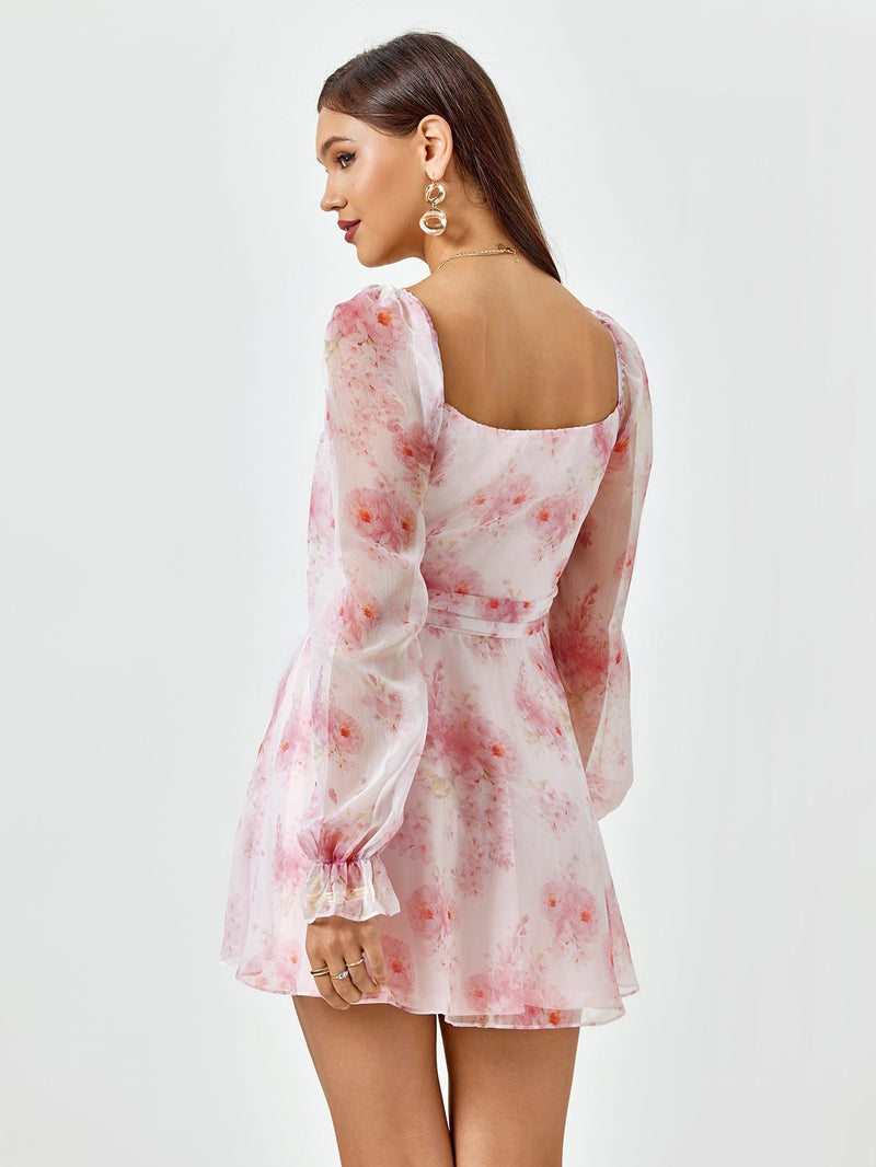 Lantern Sleeve Backless Mini Dress