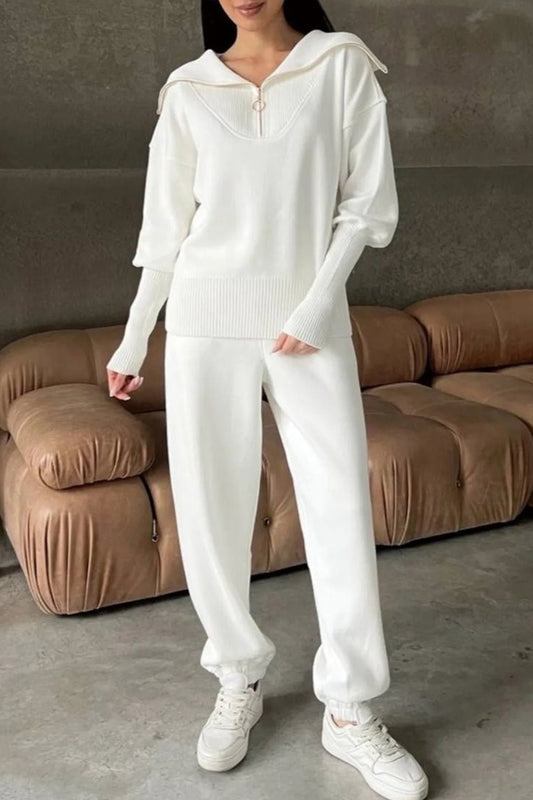 Lapel Zip-up Sweatshirt Set