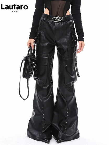 Lautaro Soft Black Baggy Pu Leather Cargo Pants for