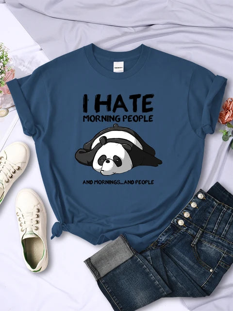 Lazy Panda I Hate Morning People Short Sleeve Creative All-math Clothing Street Hip Hop O-neck Tops Womans T-shirt