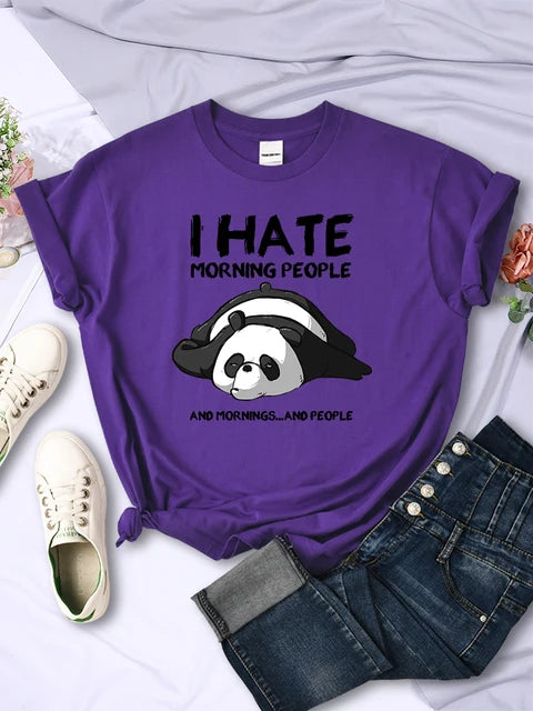 Lazy Panda I Hate Morning People Short Sleeve Creative All-math Clothing Street Hip Hop O-neck Tops Womans T-shirt