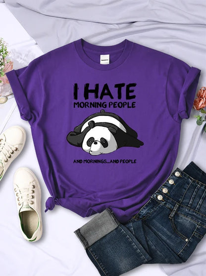 Lazy Panda I Hate Morning People Short Sleeve Creative All-math Clothing Street Hip Hop O-neck Tops Womans T-shirt