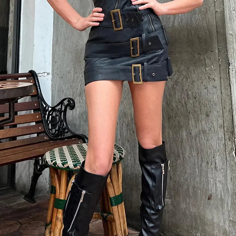 Dressbetty - Leather Button Punk Party Skirt