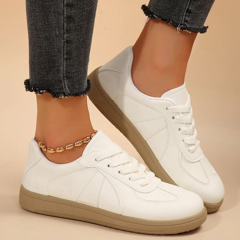 Leather Shoes Design Sneakers Platform Lace-up Shoes Comfortable Vulcanized Shoes Zapatillas Mujer