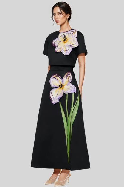 Ilany Black 3d Maxi Dress Set
