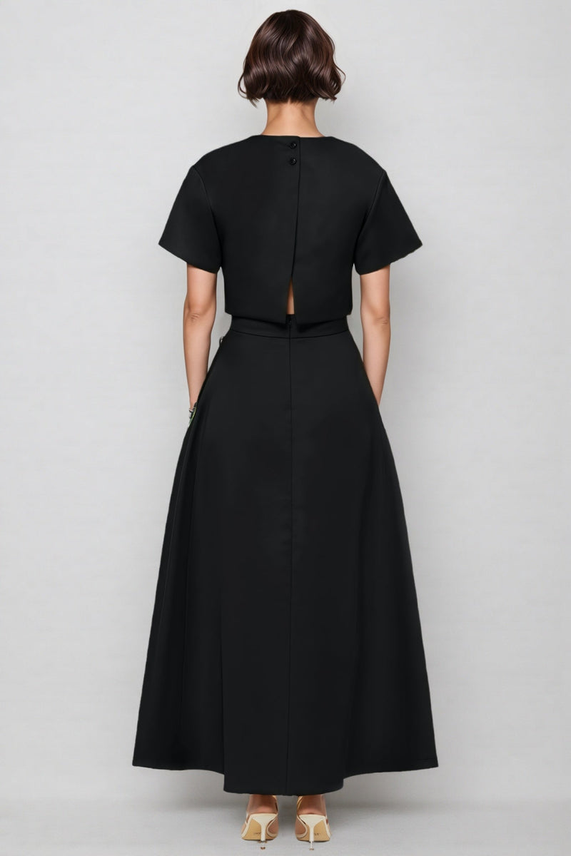 Ilany Black 3d Maxi Dress Set
