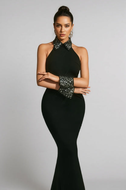 Calidk Halterneck Crystal Maxi Dress