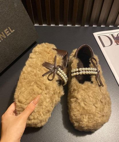 Leopard Faux Fur Stylish Splicing Nail Bead Flat Feet Shoes Tq059