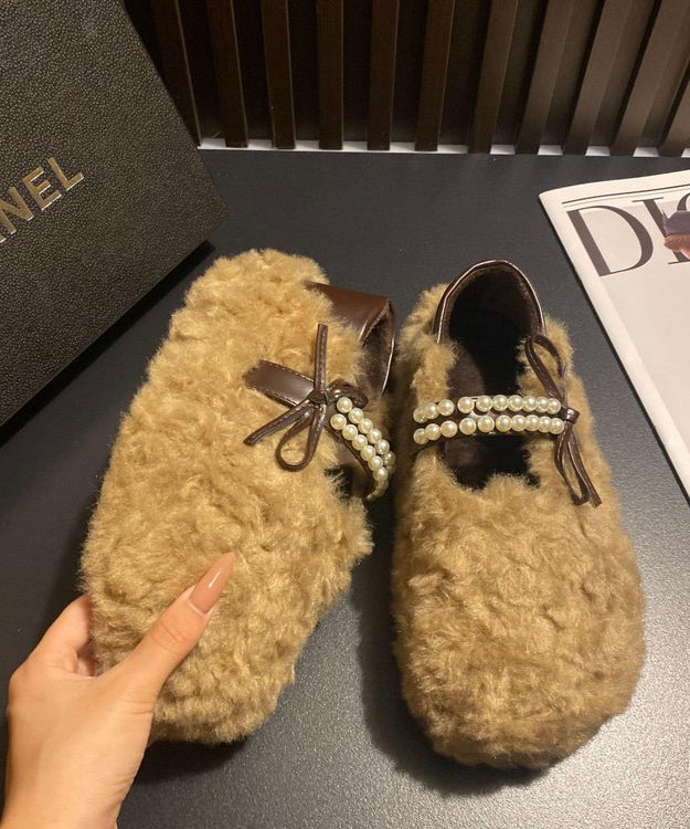 Leopard Faux Fur Stylish Splicing Nail Bead Flat Feet Shoes Tq059