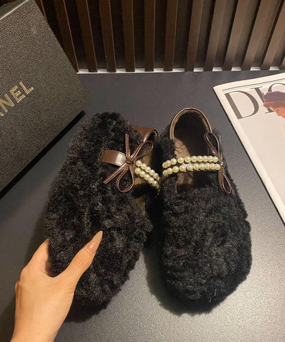 Leopard Faux Fur Stylish Splicing Nail Bead Flat Feet Shoes Tq059