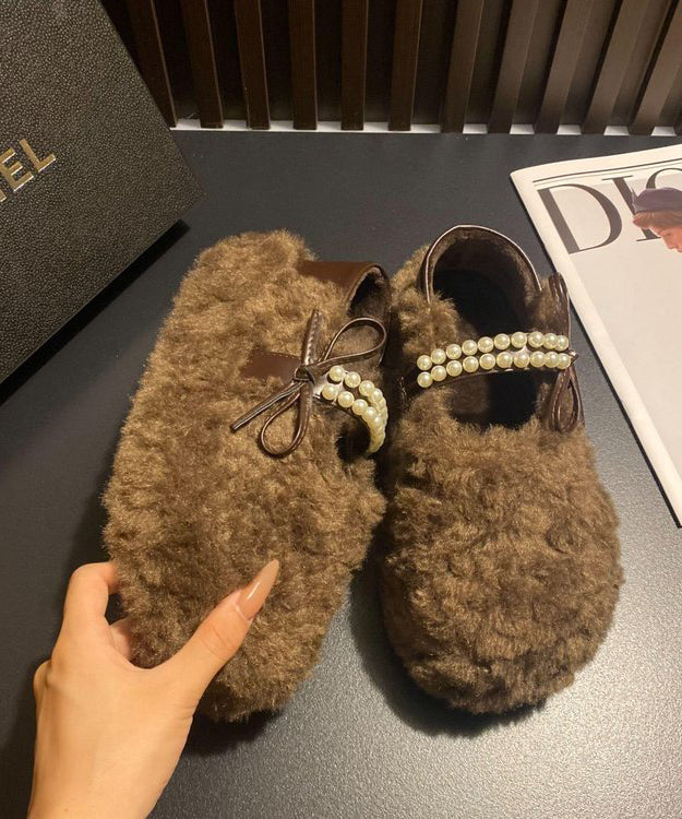 Leopard Faux Fur Stylish Splicing Nail Bead Flat Feet Shoes Tq059
