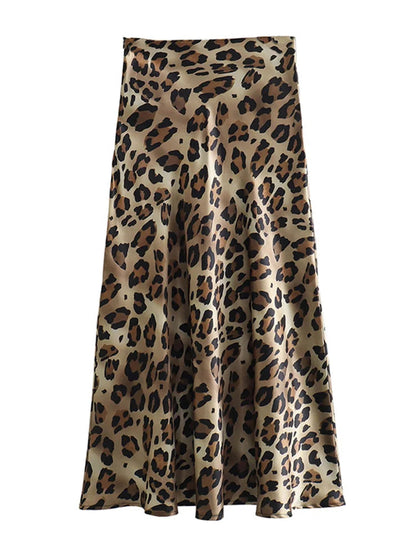Leopard Print High Waist Slim Midi Beach Holiday Skirt